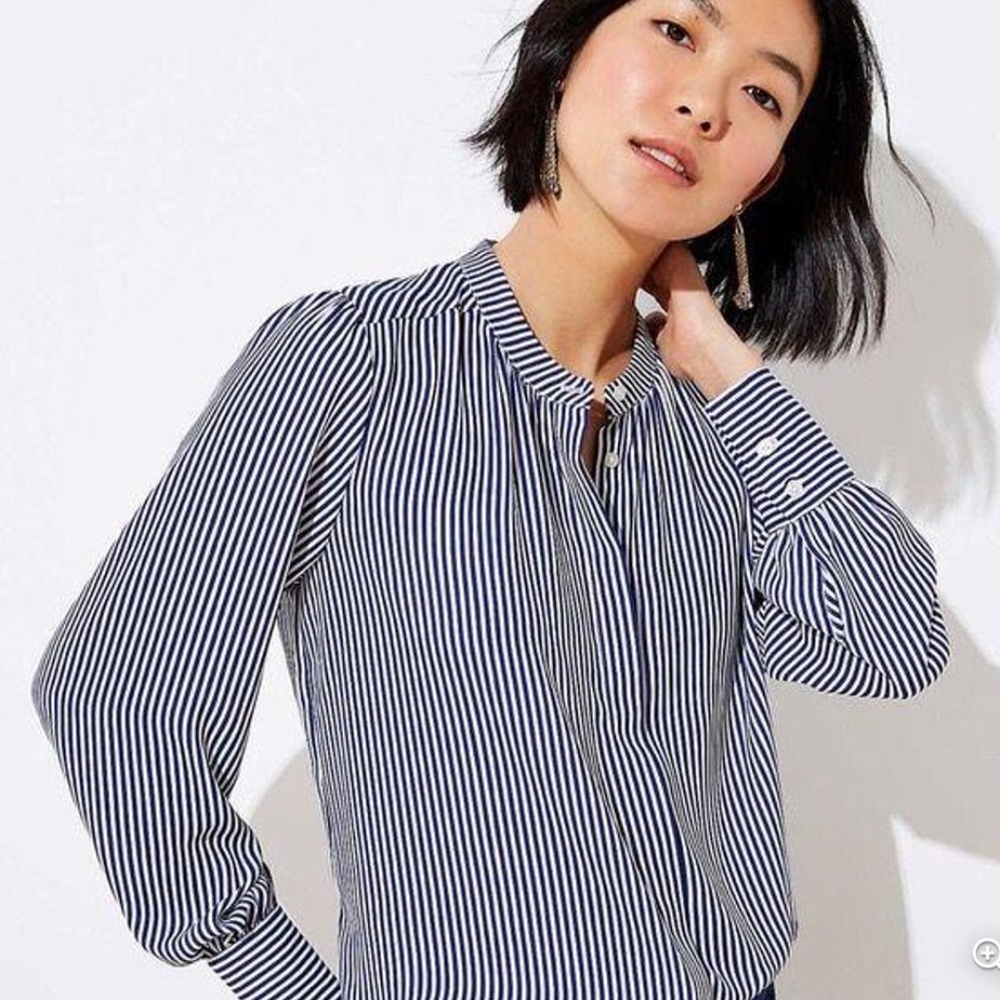 LOFT Black and White Striped Button Down Shirt